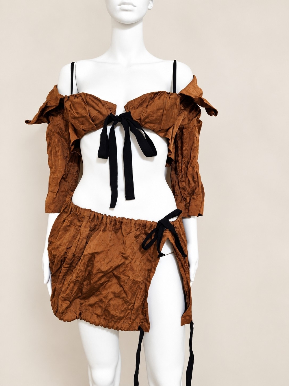 Prada Spring 2009 Brown Crinkled Jaxket, Skirt, And Pants 3-Piece Set 40/42/Sm